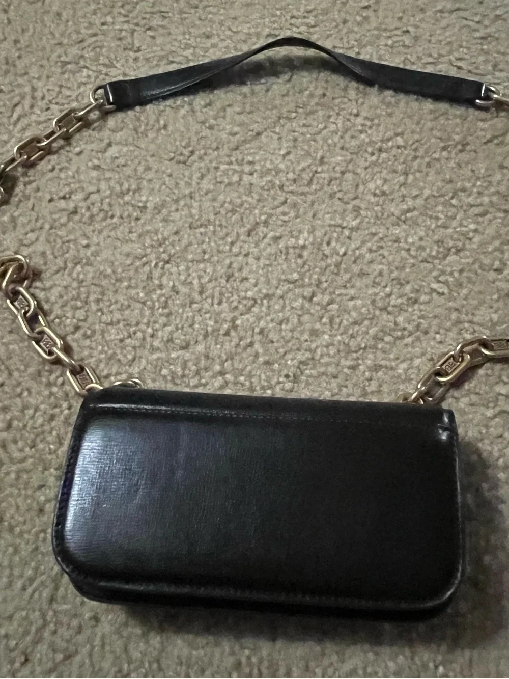 Balenciaga Black Leather Crossbody with Gold Chain and Logo
